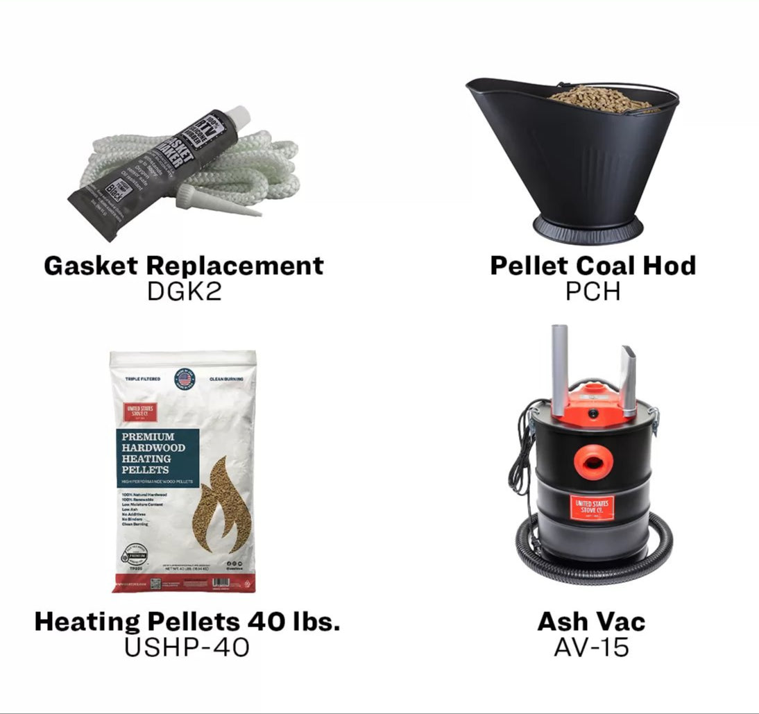 Ashley Wiseway GW1949 2,000 Sq Ft EPA Certified Gravity Fed Non-Electric Pellet Stove - accessories