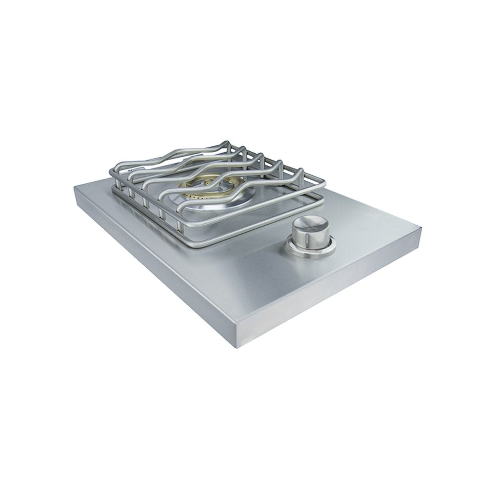 Stainless steel gas cooktop on a white background