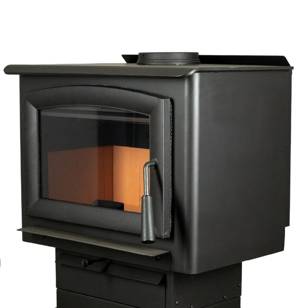 US Stove US1100E-L 1,200 Sq. Ft. Wood Stove with Legs - Black wood stove with glass door
