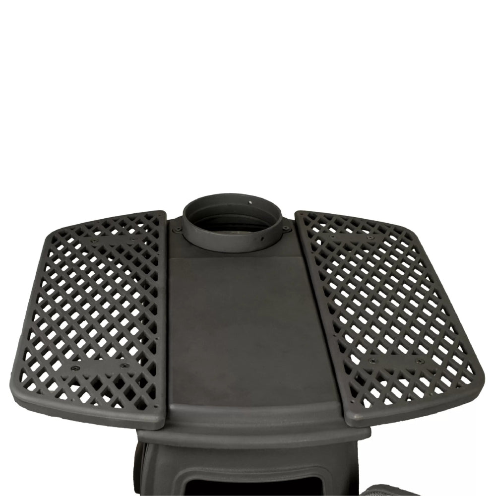 US Stove US1261E 900 sq. ft. Cast Iron Log Wood Stove - Black plastic stand with lattice design