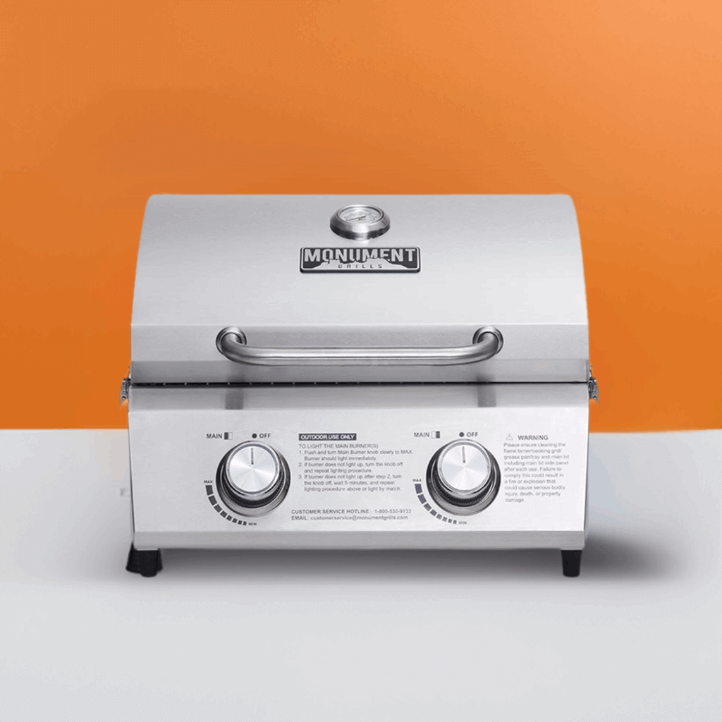 Monument Grills 13742 Stainless Tabletop Propane Gas Grill Portable 15,000 BTU 2-Burner BBQ – SKU 13742