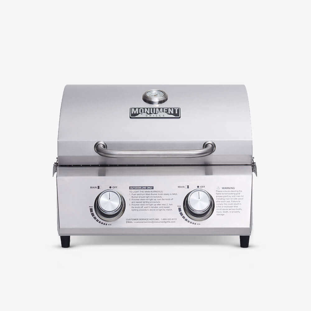 Monument Grills 13742 Stainless Tabletop Propane Gas Grill Portable 15,000 BTU 2-Burner BBQ – SKU 13742