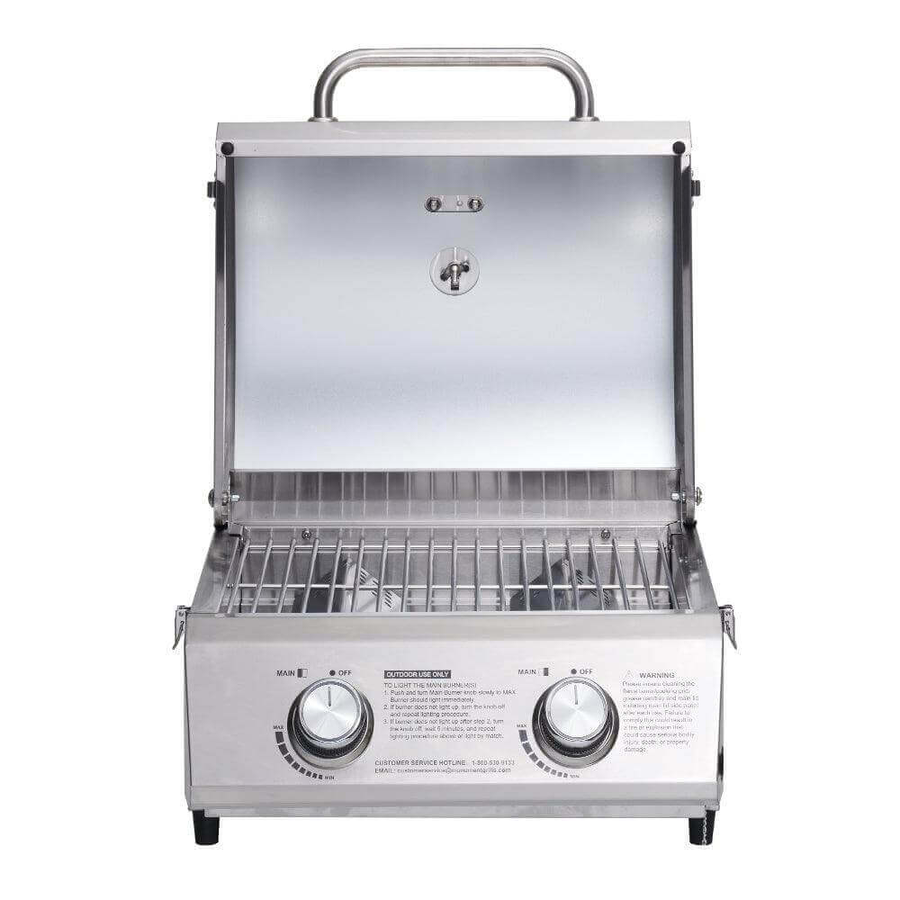 Monument Grills 13742 Stainless Tabletop Propane Gas Grill Portable 15,000 BTU 2-Burner BBQ – SKU 13742