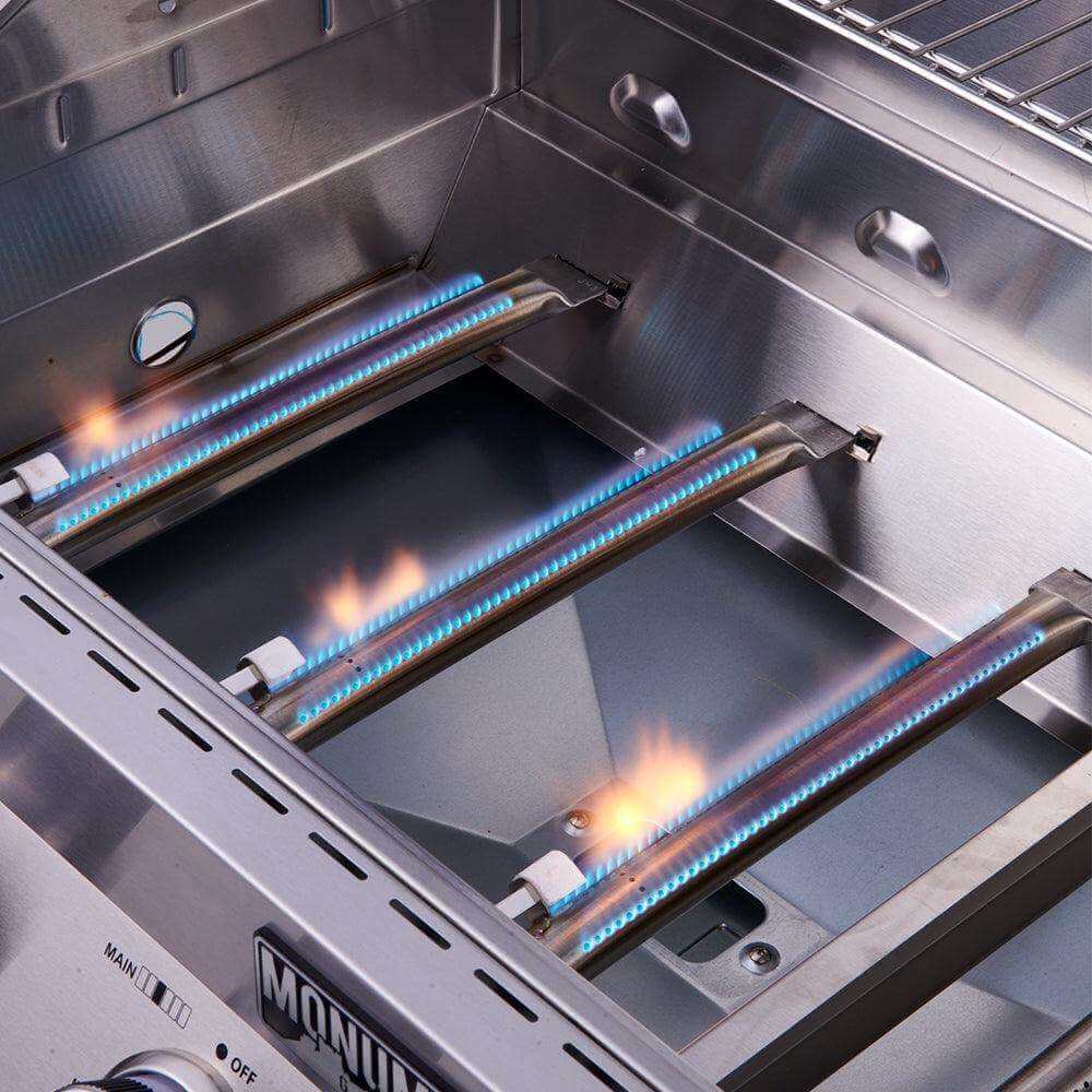 Monument Grills 35633B Matte Blue Infrared Propane Gas Grill – 72,000 BTU 4-Burner with Infrared Sear Side Burner (35633B)
