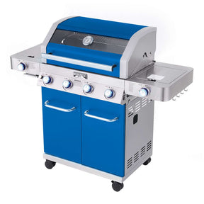 Monument Grills 35633B Matte Blue Infrared Propane Gas Grill – 72,000 BTU 4-Burner with Infrared Sear Side Burner (35633B)