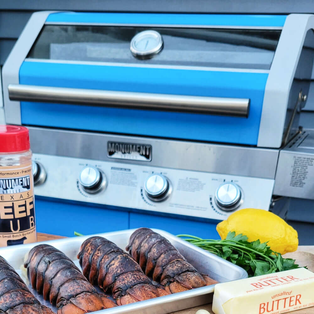 Monument Grills 35633B Matte Blue Infrared Propane Gas Grill – 72,000 BTU 4-Burner with Infrared Sear Side Burner (35633B)