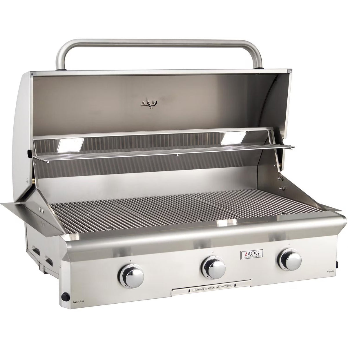 American Outdoor Grill “L” Series 36" Built-In Gas Grill No Rotisserie - 36NBL00SP - Hood Open 