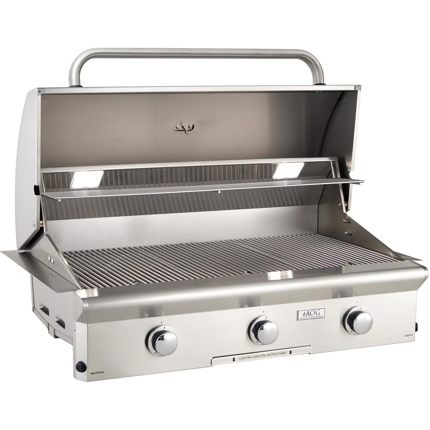 American Outdoor Grill “L” Series 36" Built-In Gas Grill No Rotisserie - 36NBL00SP - Hood Open 