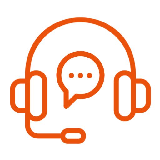 Orange headset with speech bubble icon for customer support