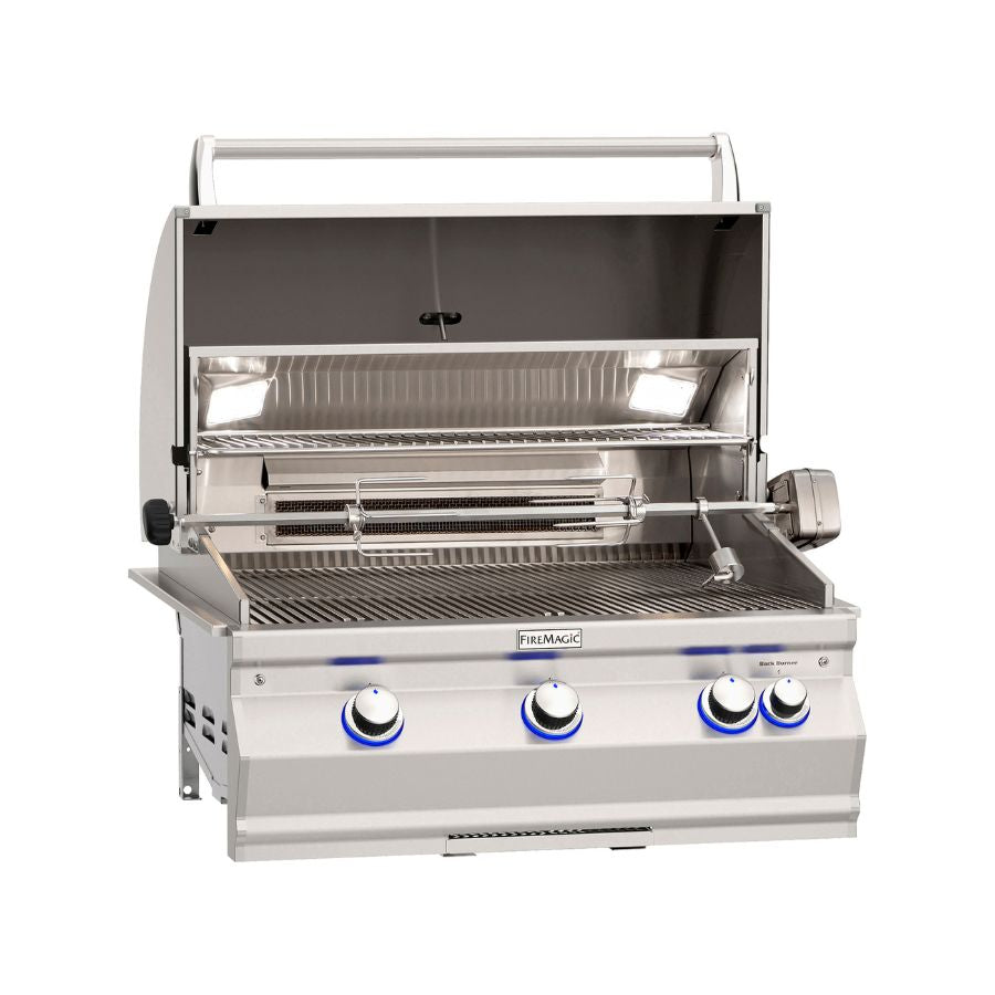 Fire Magic - A660I-8EAN - Aurora 30-Inch Built-In Natural Gas Grill With Rotisserie Open