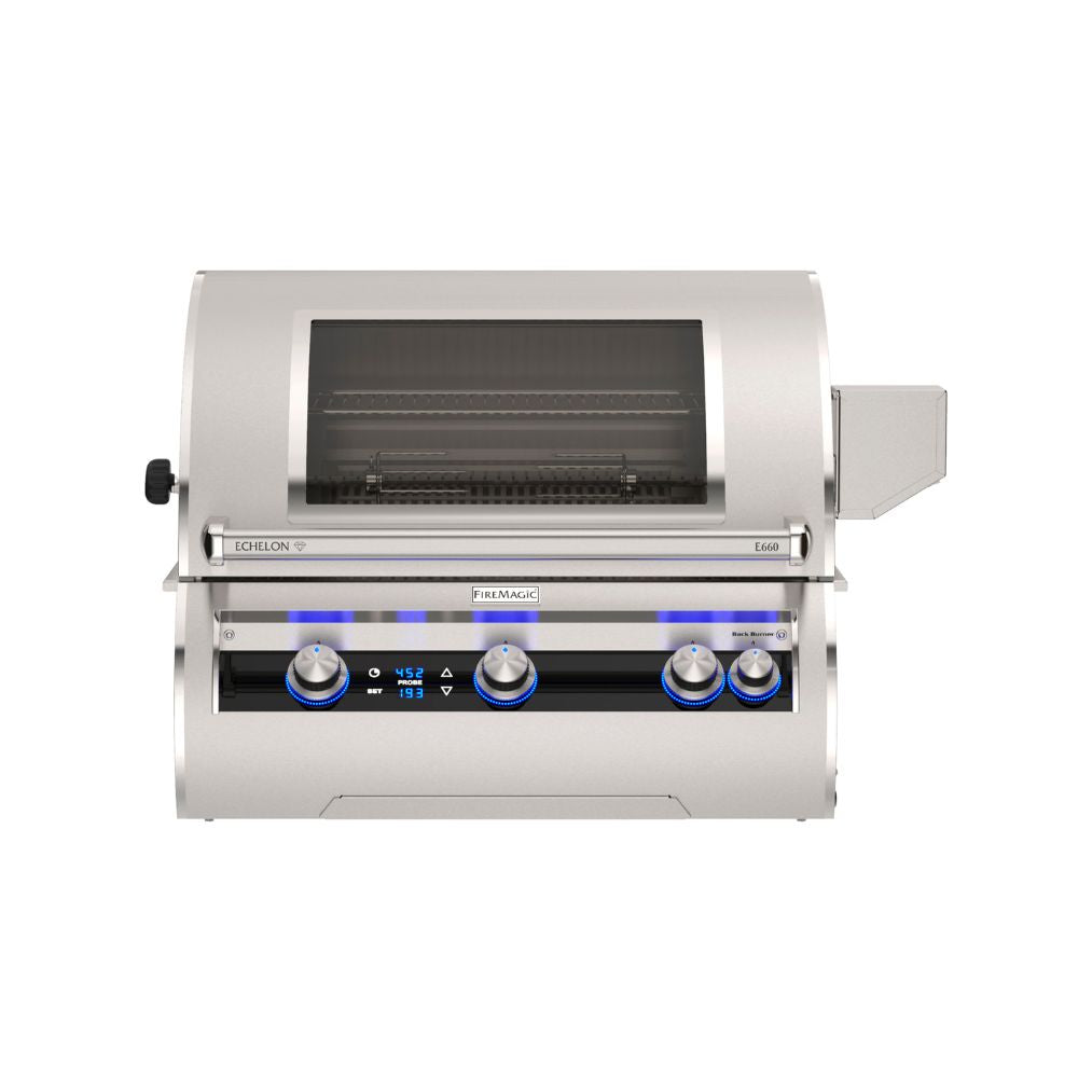Fire Magic E660I-9E1N-W 30 Inch Built-In Natural Gas Grill With Rotisserie Magic Window Digital Thermometer