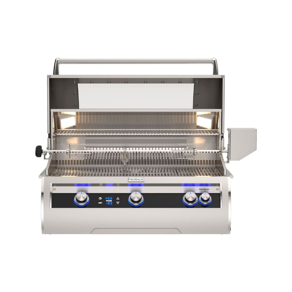 Fire Magic E790I-9E1N-W 36-Inch Built-In Natural Gas Grill With Rotisserie, Magic Window & Digital Thermometer - Open