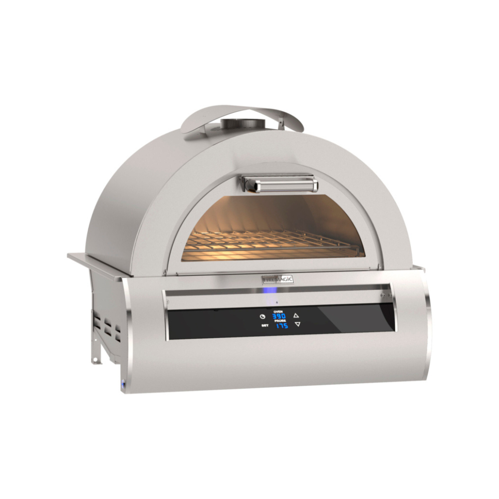 Fire Magic 5660 Natural Gas Black Glass Pizza Oven with Integrated Smart Technology - Display - White Background