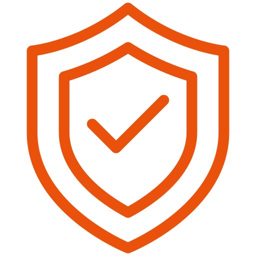 Orange shield with checkmark symbolizing safety and approval