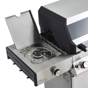 Portable gas stove with a lid open on Monument Grills Denali 405