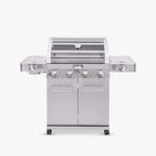 Stainless steel grill on a white background