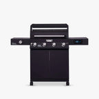 Black grill with digital display on a white background