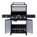 Black barbecue grill with open doors on a white background