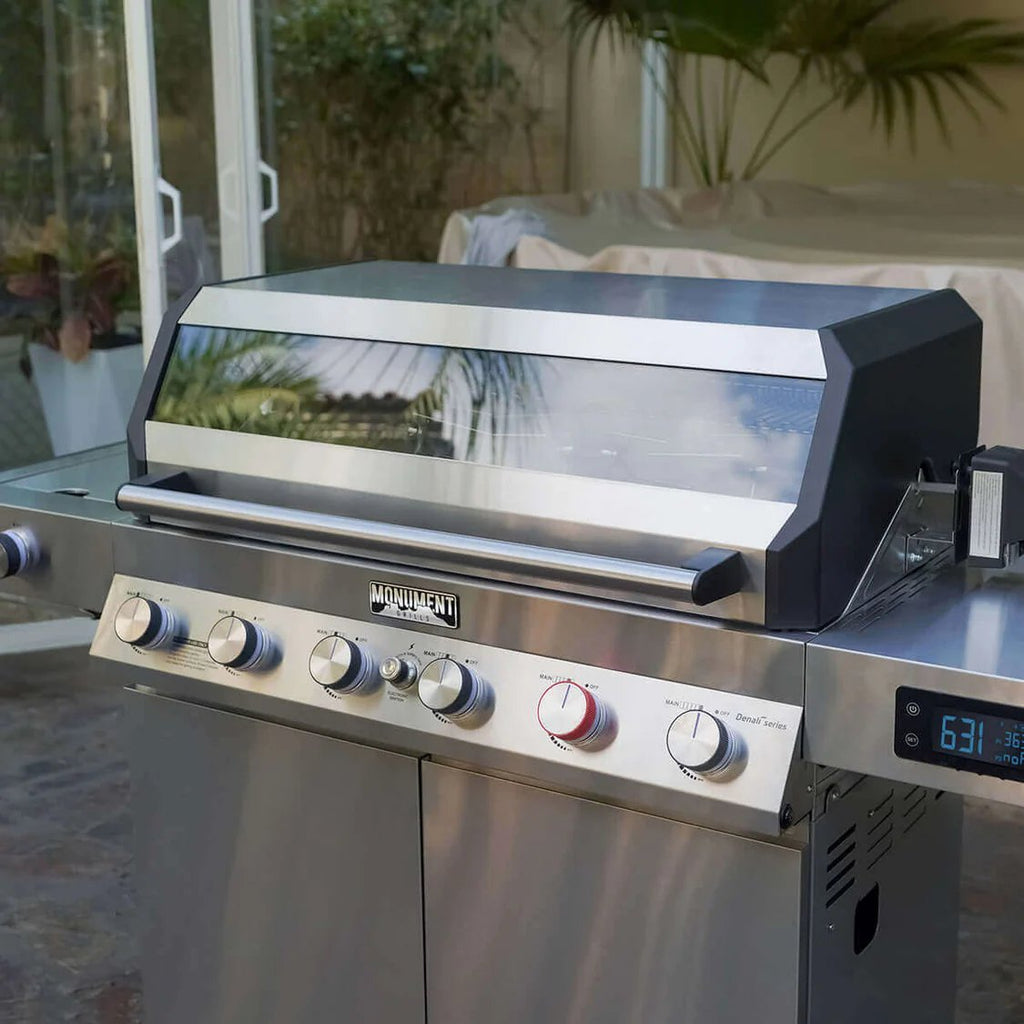 Stainless steel grill with digital display outdoors