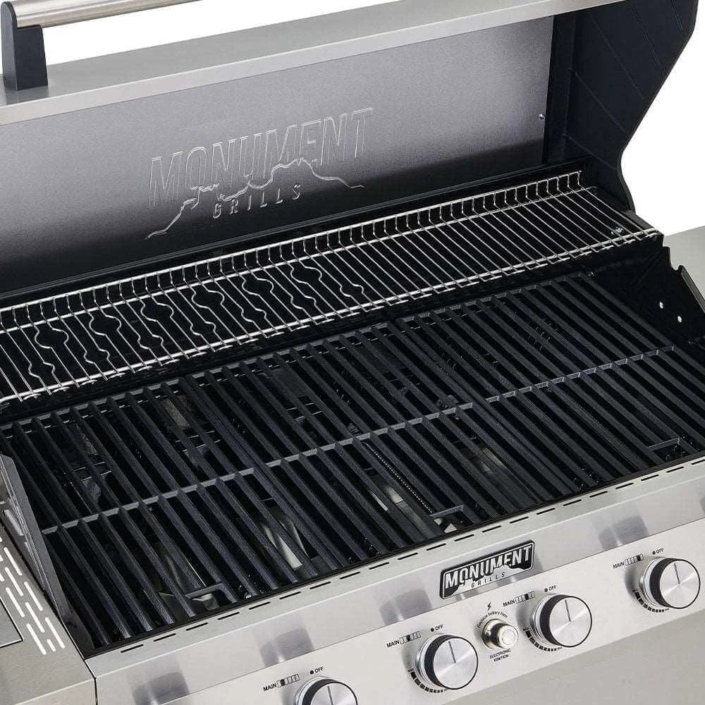 Grill with 'Monument Grills' branding on a white background
