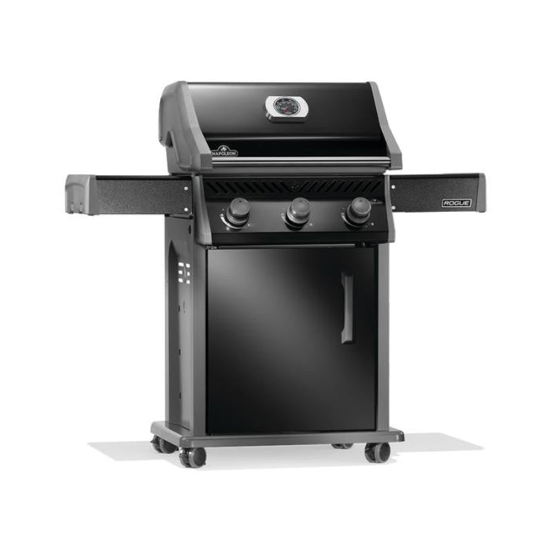 Shop the Napoleon Rogue® 425 Propane Gas Grill with 3 burners, 42,000 BTU, and folding side shelves. Explore features and order today.