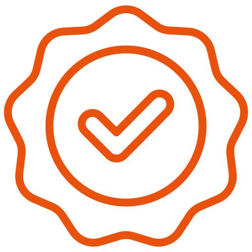Orange checkmark icon in circular badge design