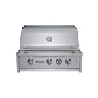 Stainless steel grill with brand logo on a white background