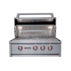 Stainless steel grill with brand logo on a white background