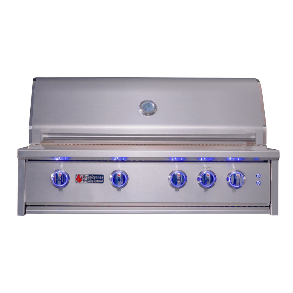 Stainless steel grill with LED lights on a white background