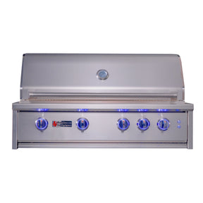 Stainless steel grill with LED lights on a white background
