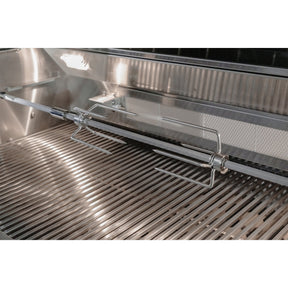 Stainless steel grill with a metal rack inside