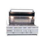 Stainless steel grill with visible brand logo on a white background