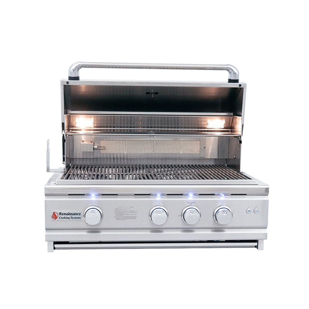 Stainless steel grill with visible brand logo on a white background