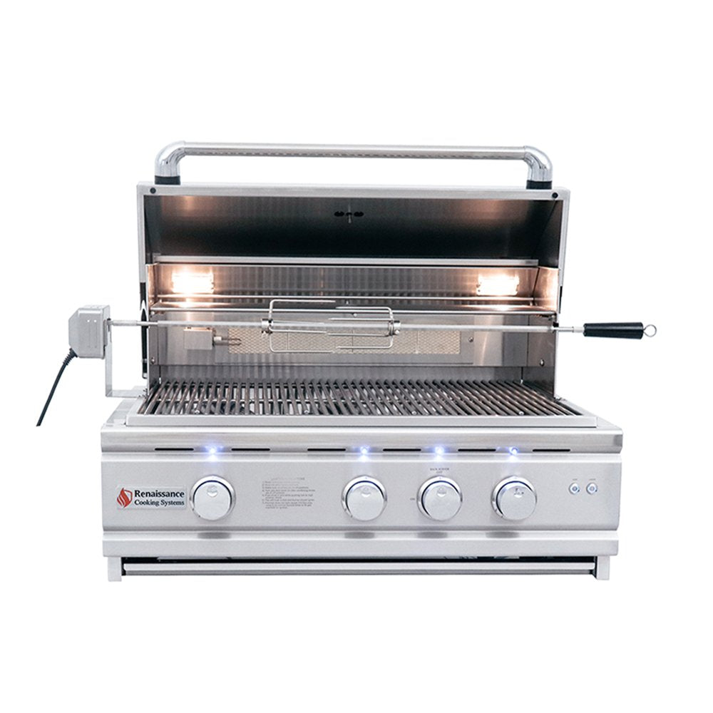 Stainless steel grill with visible brand logo on a white background