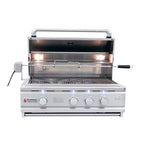 Stainless steel grill with visible brand logo on a white background