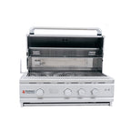 Stainless steel grill with rcs brand logo on a white background