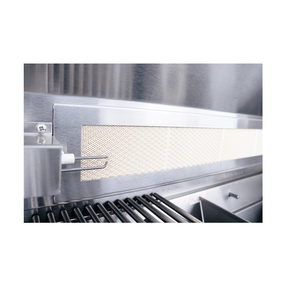 Close-up of a stainless steel kitchen hood and exhaust system.