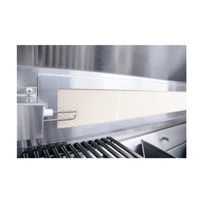 Close-up of a stainless steel kitchen hood and exhaust system.