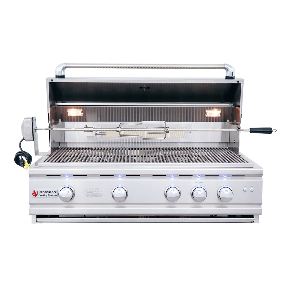 Stainless steel grill with visible brand logo "rcs" on a white background