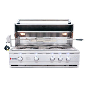Stainless steel grill with visible brand logo "rcs" on a white background
