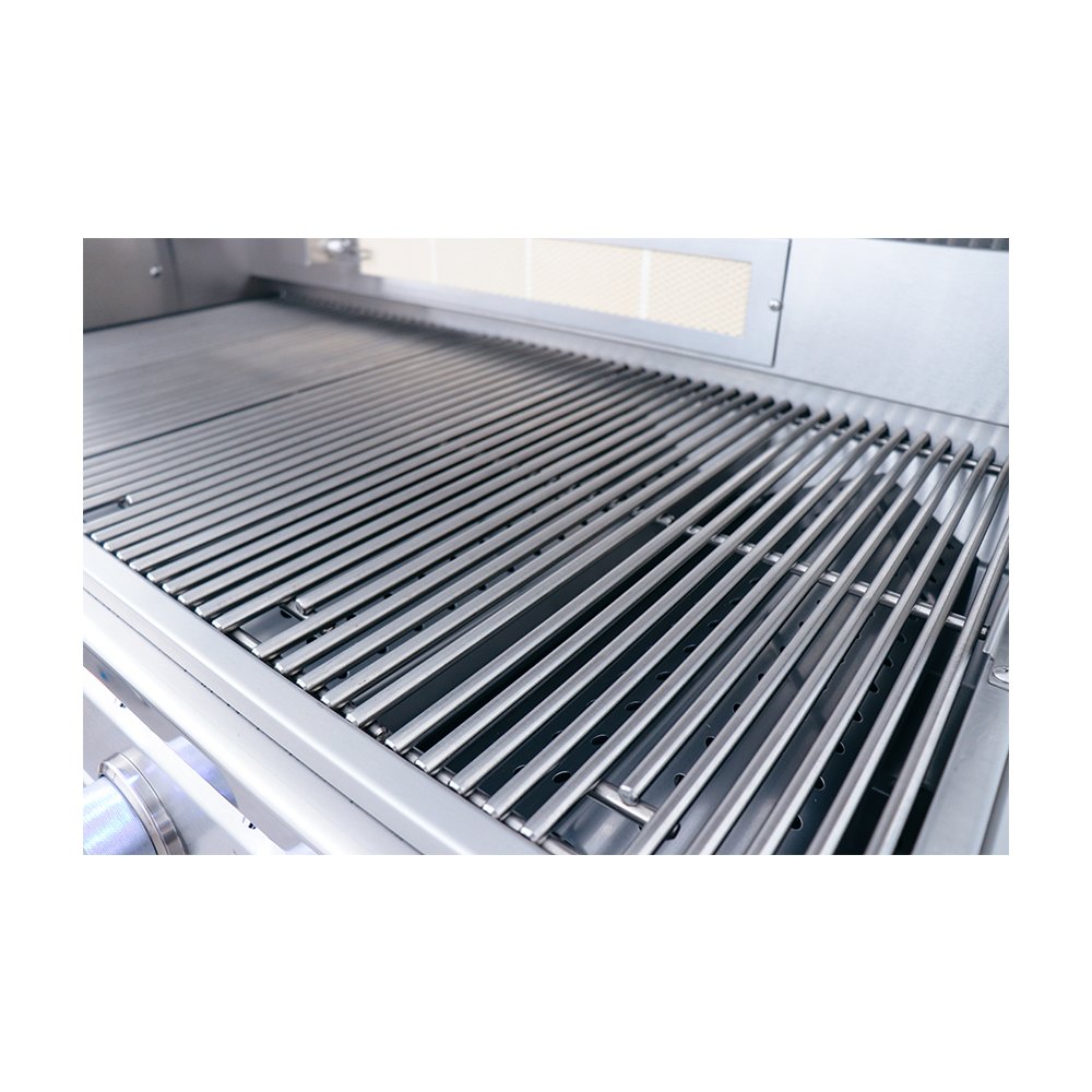 Stainless steel grill grates on a white background