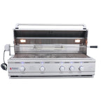 Stainless steel grill with visible brand logo on a white background