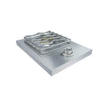 Stainless steel gas cooktop on a white background