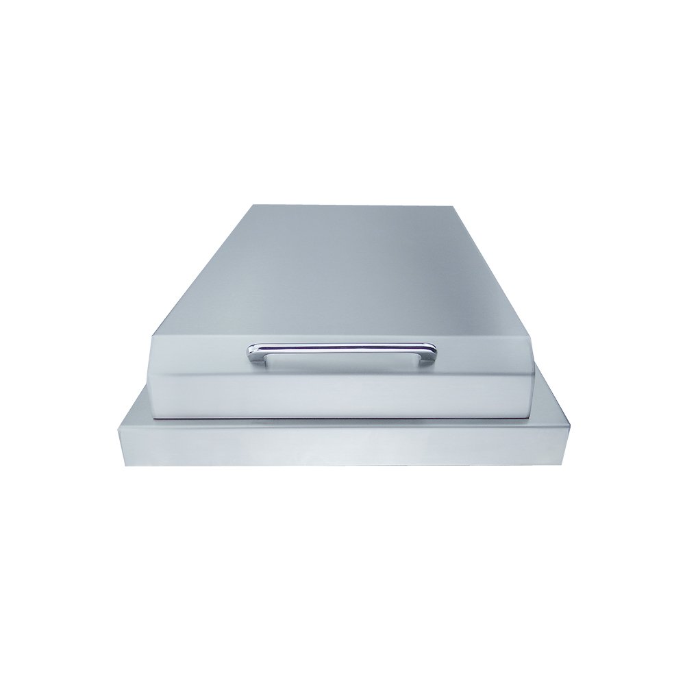 Stainless steel grill Burner with a handle on a white background