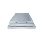 Stainless steel Side Burner cover with a handle on a white background
