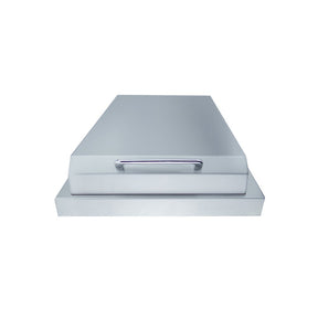 Stainless steel Side Burner cover with a handle on a white background