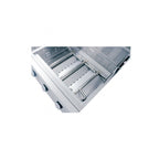 Stainless steel kitchen drawer with two compartments on a white background