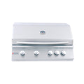 White grill with four knobs on a white background
