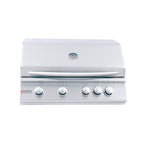 White grill with four knobs on a white background