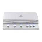 White grill with control knobs on a white background